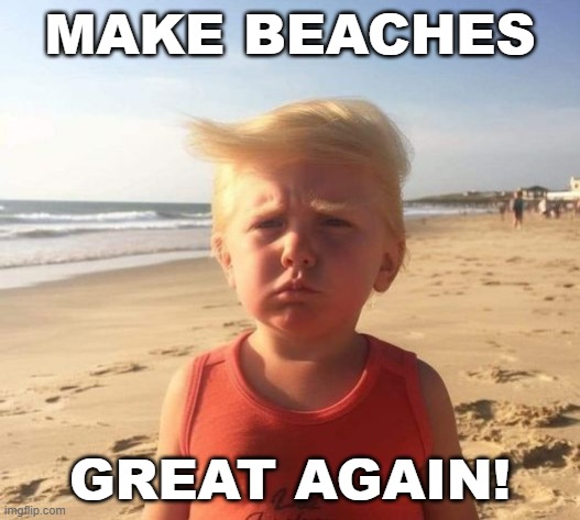 MAGA Beach Kid | MAKE BEACHES; GREAT AGAIN! | image tagged in trump,beach,kid | made w/ Imgflip meme maker