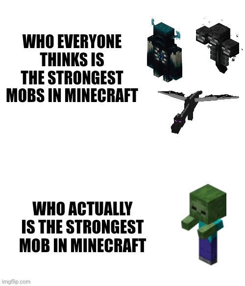 The true strong one | WHO EVERYONE THINKS IS THE STRONGEST MOBS IN MINECRAFT | image tagged in minecraft,warden,ender dragon,wither,baby zombie,gaming | made w/ Imgflip meme maker