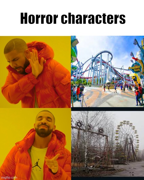 horror characters | Horror characters | image tagged in memes,drake hotline bling | made w/ Imgflip meme maker