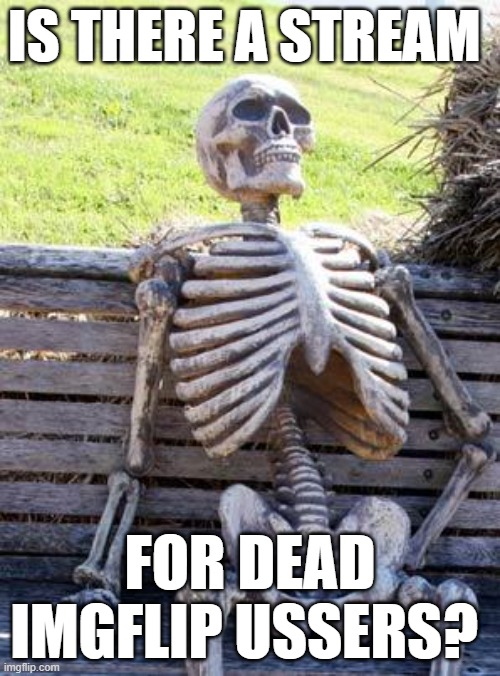 i swear i was following it on my old device | IS THERE A STREAM; FOR DEAD IMGFLIP USSERS? | image tagged in memes,waiting skeleton | made w/ Imgflip meme maker