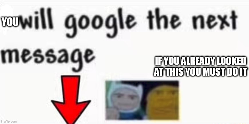 you will googlr the next meme | YOU; IF YOU ALREADY LOOKED AT THIS YOU MUST DO IT | image tagged in you will google the next message | made w/ Imgflip meme maker