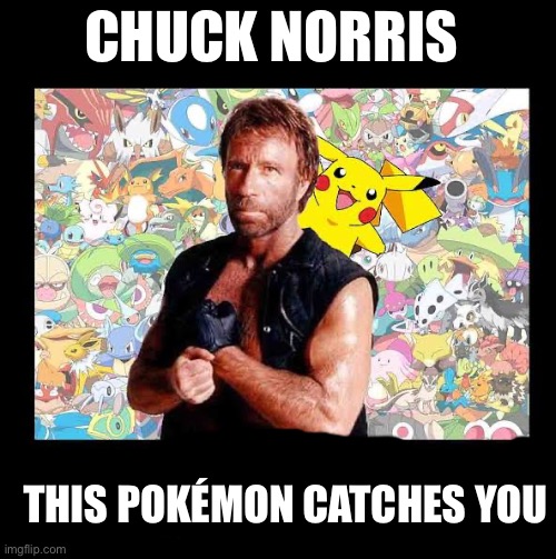 The Chuck Norris Pokémon | CHUCK NORRIS; THIS POKÉMON CATCHES YOU | image tagged in chuck norris,pokemon | made w/ Imgflip meme maker