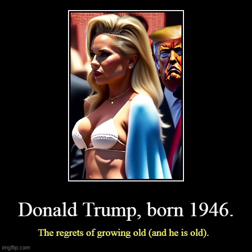 But his boxes! | Donald Trump, born 1946. | The regrets of growing old (and he is old). | image tagged in funny,demotivationals,trump,old man,beautiful,model | made w/ Imgflip demotivational maker