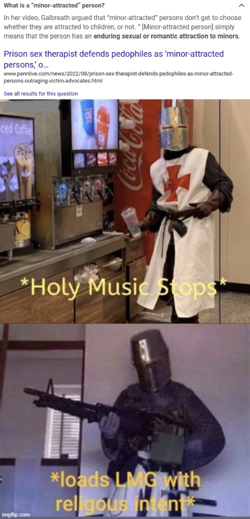 $#0T ur local Ped0p#1le please | image tagged in holy music stops loads lmg with religious intent | made w/ Imgflip meme maker
