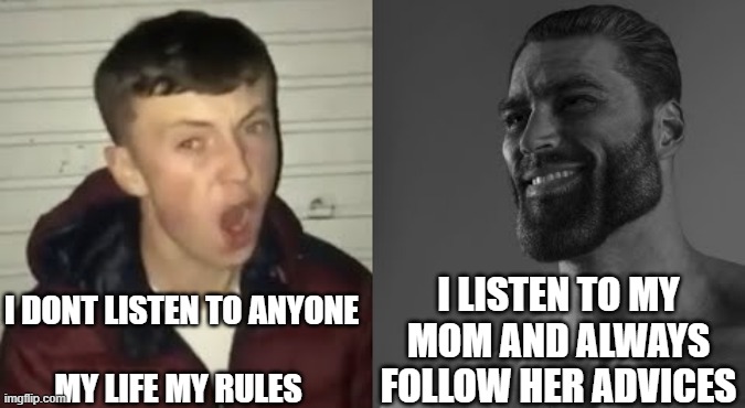 what are you ? | I LISTEN TO MY MOM AND ALWAYS FOLLOW HER ADVICES; I DONT LISTEN TO ANYONE
 
MY LIFE MY RULES | image tagged in average enjoyer meme | made w/ Imgflip meme maker