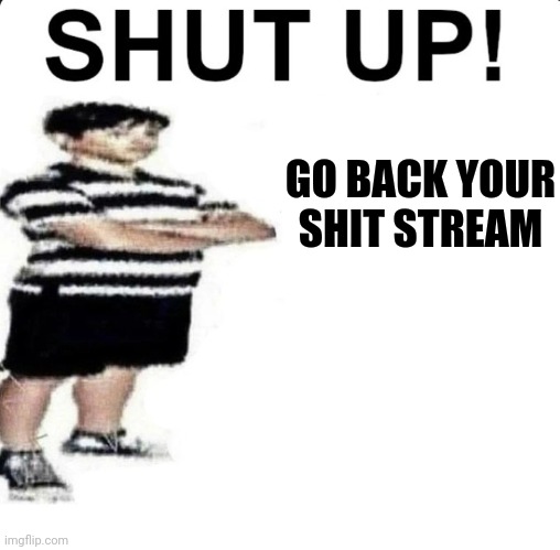 SHUT UP! My dad works for | GO BACK YOUR SHIT STREAM | image tagged in shut up my dad works for | made w/ Imgflip meme maker