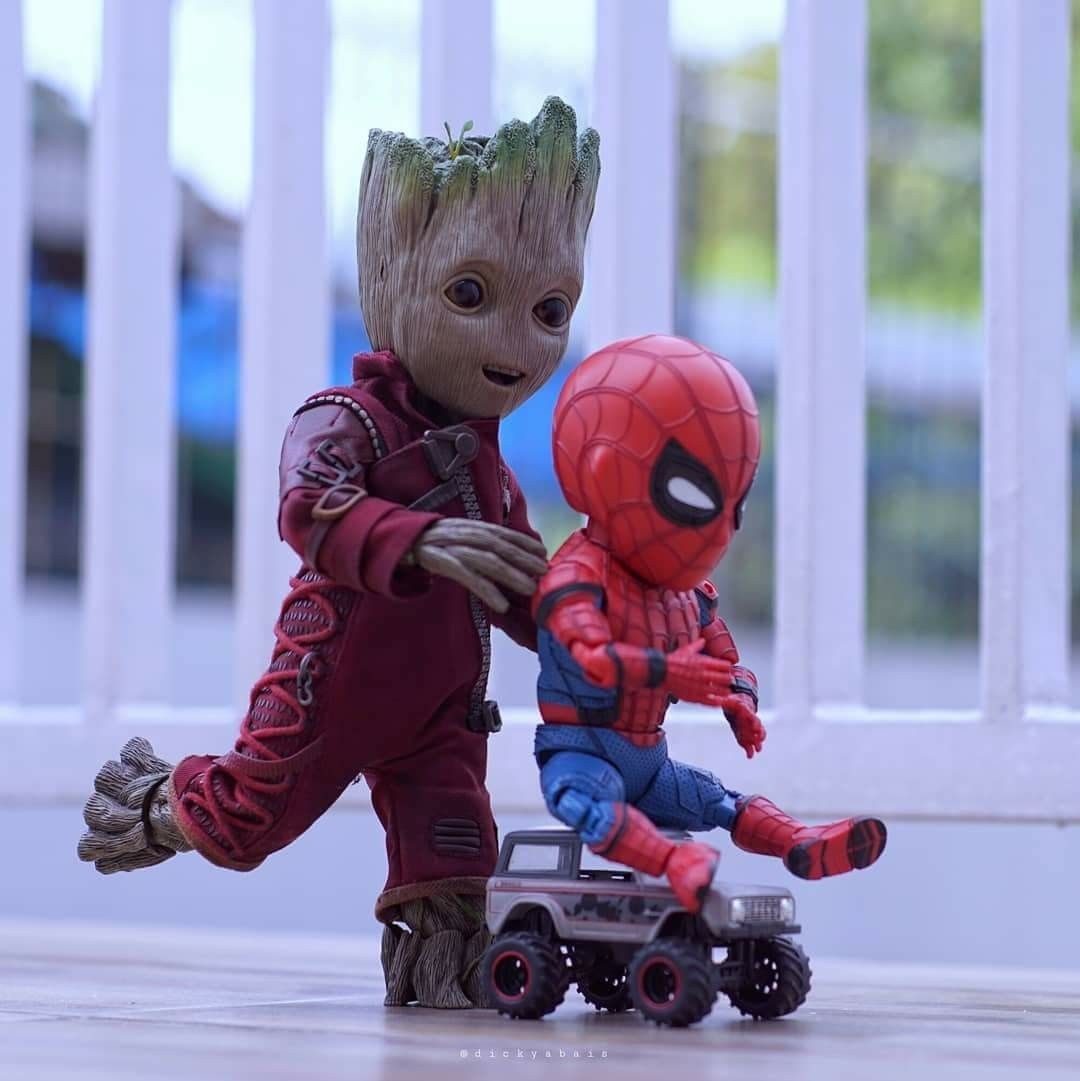 Baby Groot and Spider-Man Blank Meme Template