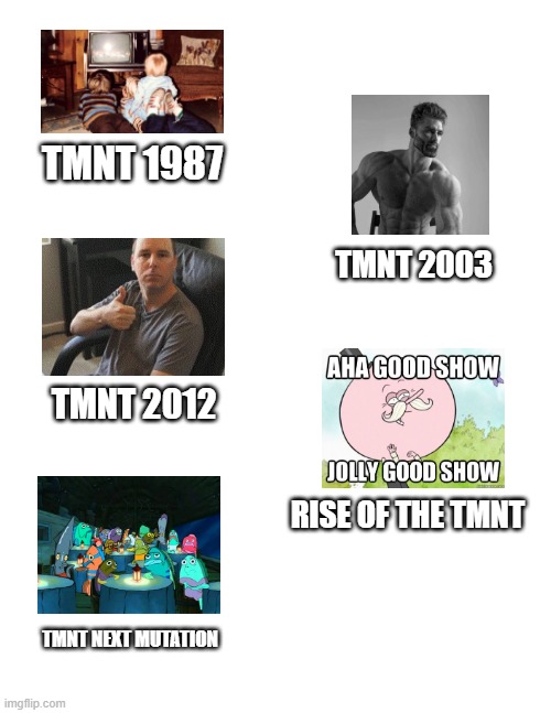 TmnT TV Versions | TMNT 1987; TMNT 2003; TMNT 2012; RISE OF THE TMNT; TMNT NEXT MUTATION | image tagged in fun | made w/ Imgflip meme maker