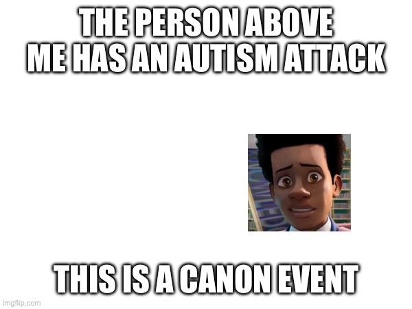 THE PERSON ABOVE ME HAS AN AUTISM ATTACK; THIS IS A CANON EVENT | made w/ Imgflip meme maker