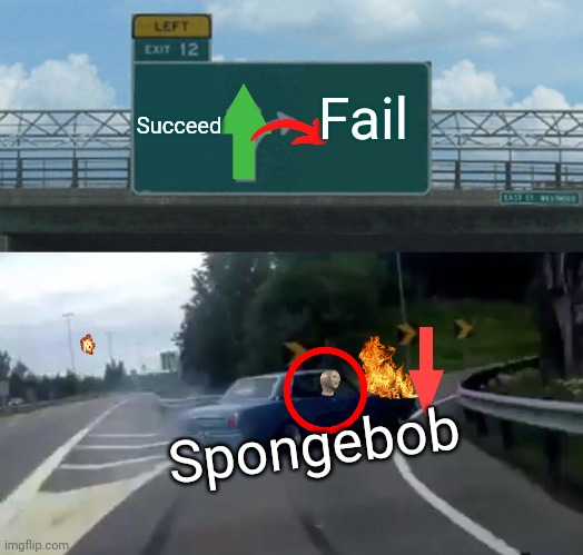 Left Exit 12 Off Ramp Meme | Succeed; Fail; Spongebob | image tagged in memes,left exit 12 off ramp | made w/ Imgflip meme maker