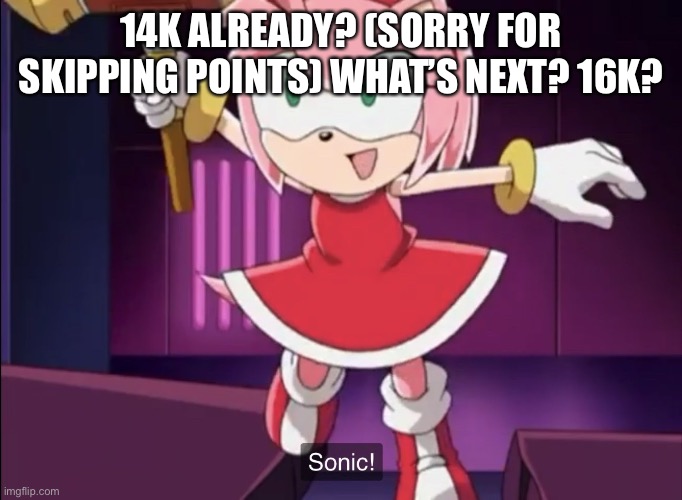 When we will make to the final icon? | 14K ALREADY? (SORRY FOR SKIPPING POINTS) WHAT’S NEXT? 16K? | image tagged in amused amy rose | made w/ Imgflip meme maker