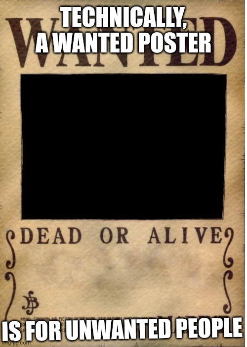 One piece wanted poster template | TECHNICALLY, A WANTED POSTER; IS FOR UNWANTED PEOPLE | image tagged in one piece wanted poster template | made w/ Imgflip meme maker