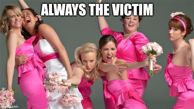 Bridesmaids Birthday | ALWAYS THE VICTIM | image tagged in bridesmaids birthday | made w/ Imgflip meme maker