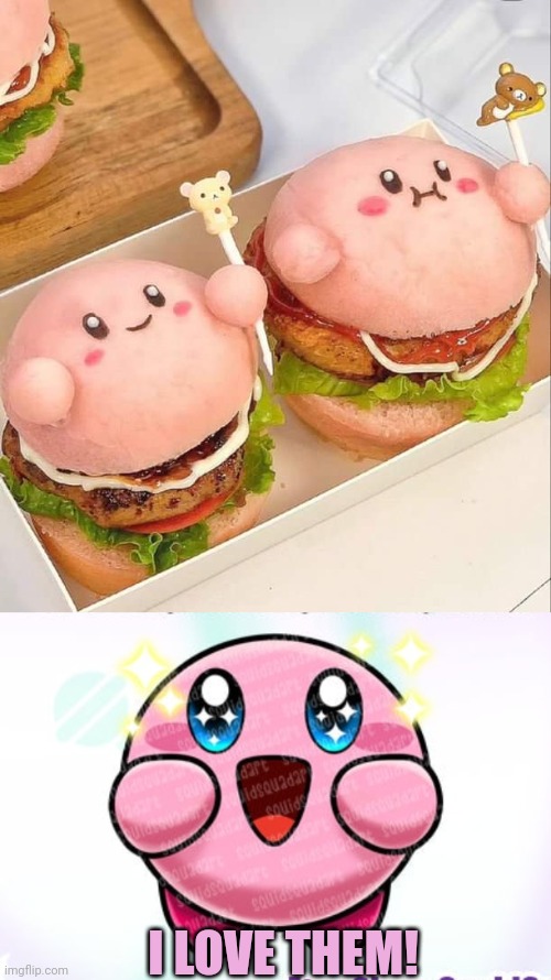 THEY LOOK SO GOOD | I LOVE THEM! | image tagged in kirby,burgers | made w/ Imgflip meme maker