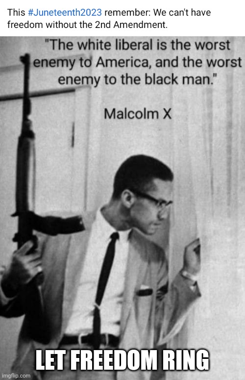 Juneteenth 2023 | LET FREEDOM RING | image tagged in malcolm liberates,malcolm x,usa,juneteenth,history,freedom | made w/ Imgflip meme maker