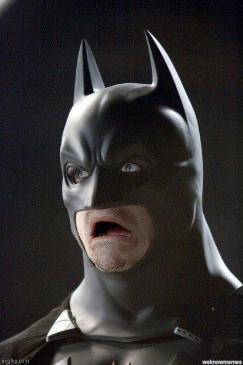 Batman Horrified | image tagged in batman horrified | made w/ Imgflip meme maker