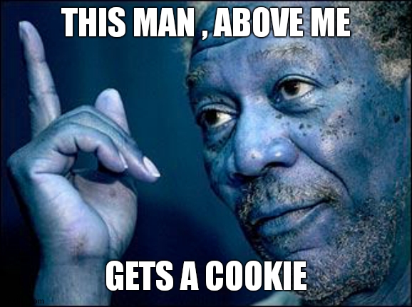:D | THIS MAN , ABOVE ME; GETS A COOKIE | image tagged in this morgan freeman | made w/ Imgflip meme maker