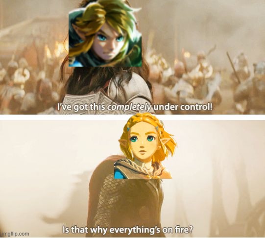Yes, Zelda, yes it is | image tagged in is that why everything's on fire,zelda,tears of the kingdom,fire,arson,koroks | made w/ Imgflip meme maker