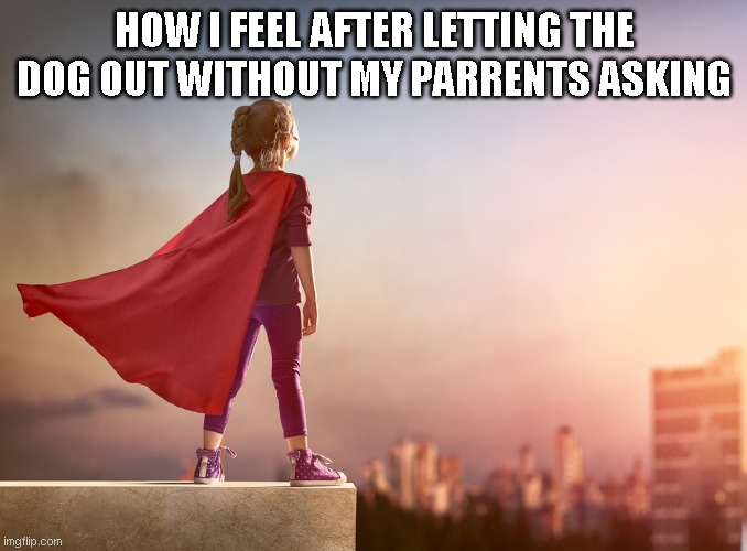 How to feel great | HOW I FEEL AFTER LETTING THE DOG OUT WITHOUT MY PARRENTS ASKING | image tagged in super hero kid,funny | made w/ Imgflip meme maker