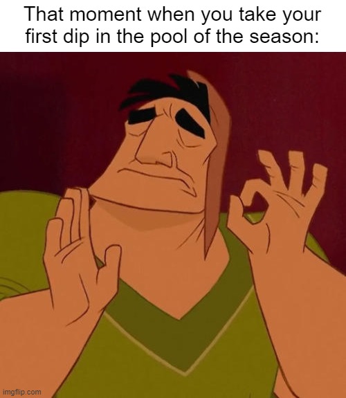 "Ahh! So refreshing!" | That moment when you take your first dip in the pool of the season: | image tagged in when x just right,memes,funny,relatable memes,summer,pool | made w/ Imgflip meme maker