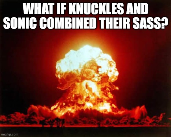 boom. the earth would be destroyed | WHAT IF KNUCKLES AND SONIC COMBINED THEIR SASS? | image tagged in memes,nuclear explosion | made w/ Imgflip meme maker