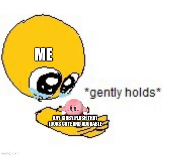 I have a kirby plush I got off Amazon and this meme explains my opinion on kirby plushies now | ME; ANY KIRBY PLUSH THAT LOOKS CUTE AND ADORABLE | image tagged in gently holds emoji,kirby | made w/ Imgflip meme maker