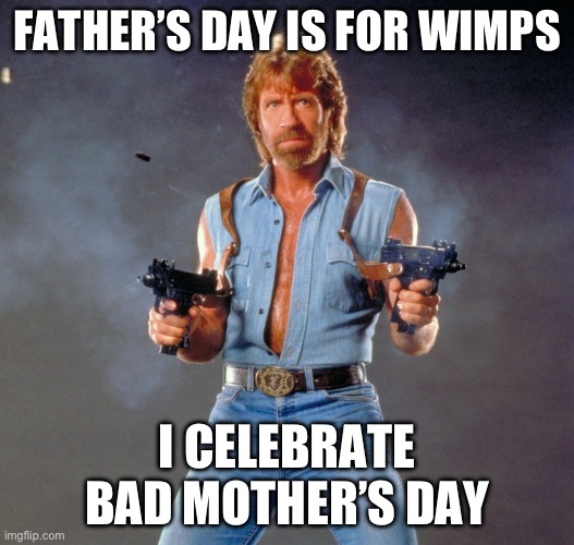 One bad mother | FATHER’S DAY IS FOR WIMPS; I CELEBRATE BAD MOTHER’S DAY | image tagged in memes,chuck norris guns,chuck norris | made w/ Imgflip meme maker