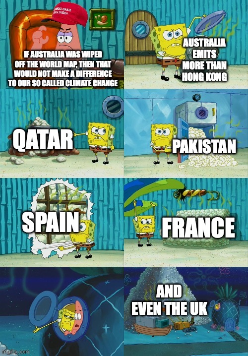 Climate Deniers believe that Australia has zero effect on climate change, evidence says otherwise | image tagged in spongebob diapers meme,climate change,climate denial,australia,uk,auspol | made w/ Imgflip meme maker