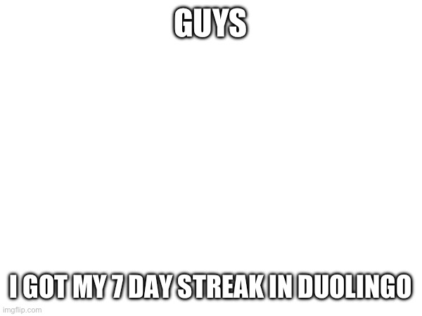 Felling pretty proud | GUYS; I GOT MY 7 DAY STREAK IN DUOLINGO | made w/ Imgflip meme maker
