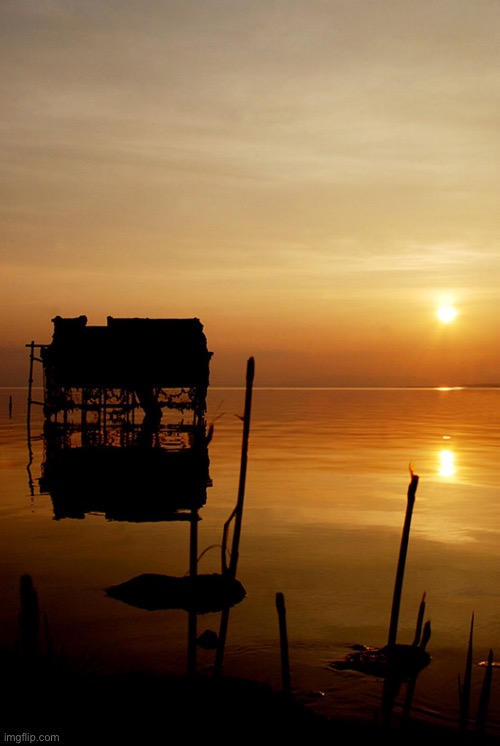 Sunset on Lough Neagh | image tagged in sunset,shooters hide,lough neagh,northern ireland | made w/ Imgflip meme maker