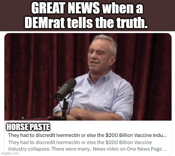 TRUMP /  Kennedy  2024 | GREAT NEWS when a DEMrat tells the truth. HORSE PASTE | image tagged in democrats,nwo police state | made w/ Imgflip meme maker