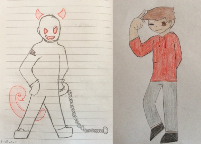 First drawing of James vs most recent drawing of James. Oh my god- I hate it so much. I don’t wanna look at it ever again ;-; | made w/ Imgflip meme maker
