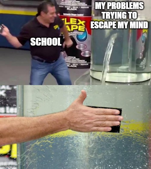Flex Tape | MY PROBLEMS TRYING TO ESCAPE MY MIND; SCHOOL | image tagged in flex tape,school,problems,bruhh,funny,memes | made w/ Imgflip meme maker