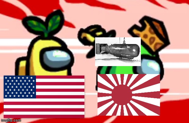 Usa nukes japan | image tagged in among us stab | made w/ Imgflip meme maker