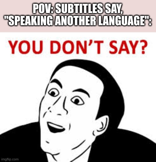 e | POV: SUBTITLES SAY, "SPEAKING ANOTHER LANGUAGE": | image tagged in you don t say | made w/ Imgflip meme maker