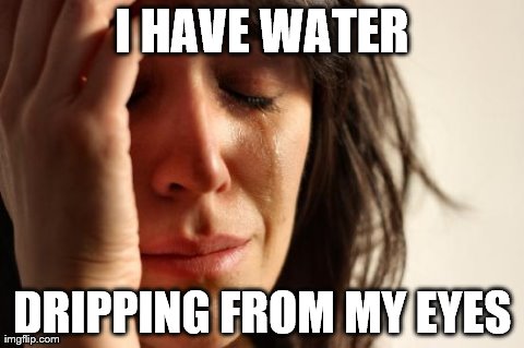 First World Problems Meme | I HAVE WATER DRIPPING FROM MY EYES | image tagged in memes,first world problems | made w/ Imgflip meme maker