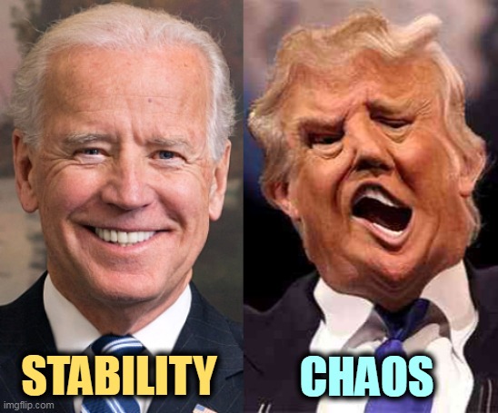 But his boxes! | STABILITY; CHAOS | image tagged in biden formal trump on acid,biden,stable genius,trump,chaos,confusion | made w/ Imgflip meme maker