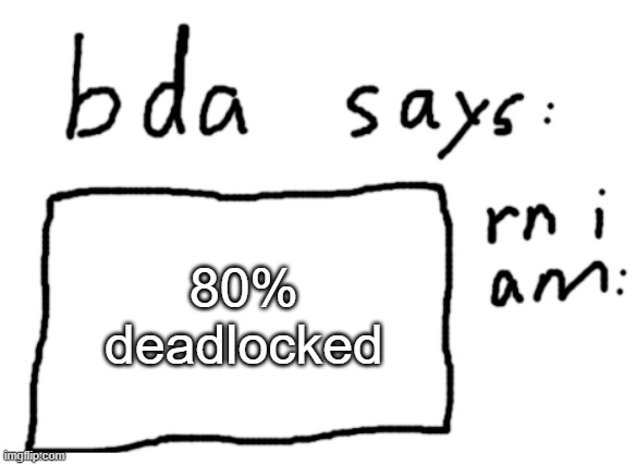 20% more and im free | 80% deadlocked | image tagged in official badlydrawnaxolotl announcement temp | made w/ Imgflip meme maker