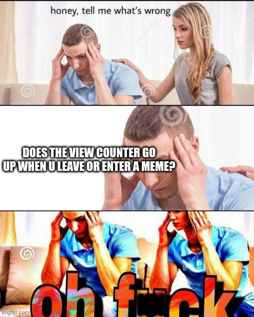 OH F*CK | DOES THE VIEW COUNTER GO UP WHEN U LEAVE OR ENTER A MEME? NN | image tagged in oh f ck | made w/ Imgflip meme maker