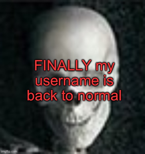 . | FINALLY my username is back to normal | image tagged in skull | made w/ Imgflip meme maker