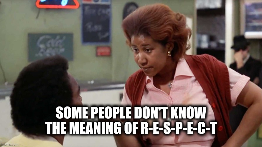 Aretha-Respect | SOME PEOPLE DON'T KNOW THE MEANING OF R-E-S-P-E-C-T | image tagged in aretha-respect | made w/ Imgflip meme maker