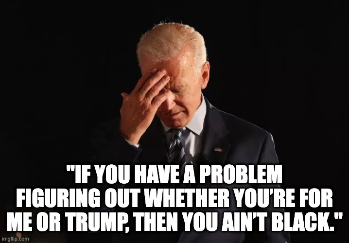 Voting for Trump whitens skin | "IF YOU HAVE A PROBLEM FIGURING OUT WHETHER YOU’RE FOR ME OR TRUMP, THEN YOU AIN’T BLACK." | image tagged in biden headache | made w/ Imgflip meme maker