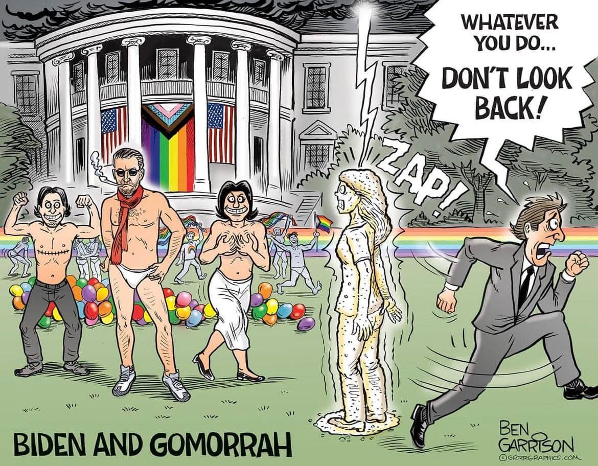 Ben Garrison hits another one out of the ballpark! Download and #Share everywhere! | image tagged in biden and gomorrah,sodom and gomorrah,perverts,reprobates,reprobate minds,deep fried hell | made w/ Imgflip meme maker