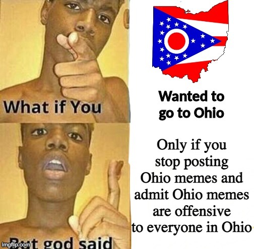 What if you wanted to go to Ohio | Only if you stop posting Ohio memes and admit Ohio memes are offensive to everyone in Ohio | image tagged in what if you wanted to go to ohio | made w/ Imgflip meme maker