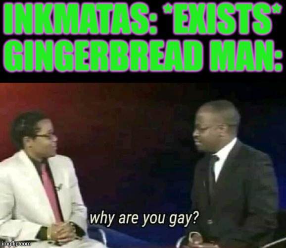 Yes | INKMATAS: *EXISTS*
GINGERBREAD MAN: | image tagged in why are you gay | made w/ Imgflip meme maker