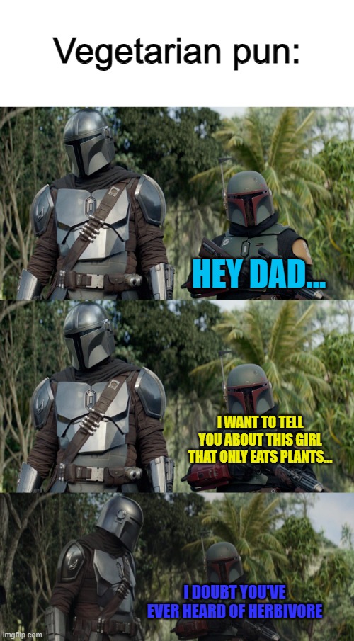 @_@ | Vegetarian pun:; HEY DAD... I WANT TO TELL YOU ABOUT THIS GIRL THAT ONLY EATS PLANTS... I DOUBT YOU'VE EVER HEARD OF HERBIVORE | image tagged in boba dad joke | made w/ Imgflip meme maker