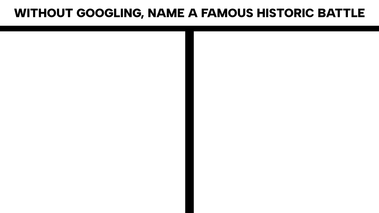 High Quality Without Googling, Name a Famous Historic Battle Blank Meme Template