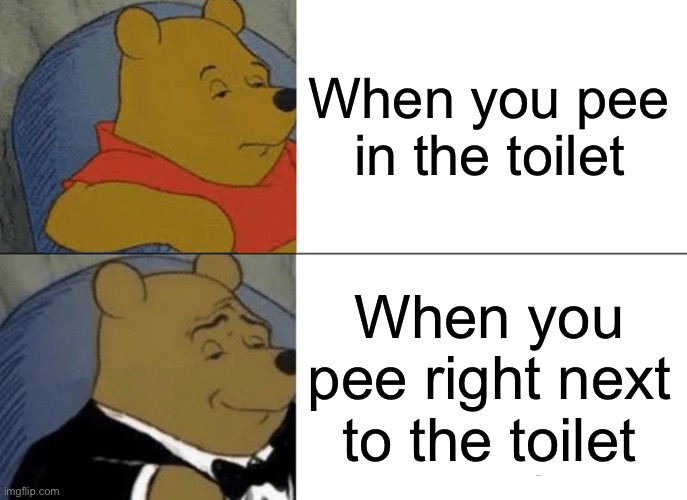 Facts facts back it up back it up | When you pee in the toilet; When you pee right next to the toilet | image tagged in memes,tuxedo winnie the pooh | made w/ Imgflip meme maker