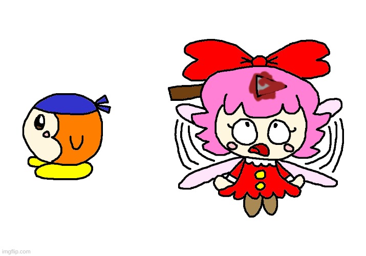 There's a spear on Ribbon's head | image tagged in kirby,gore,funny,cute,fanart,parody | made w/ Imgflip meme maker
