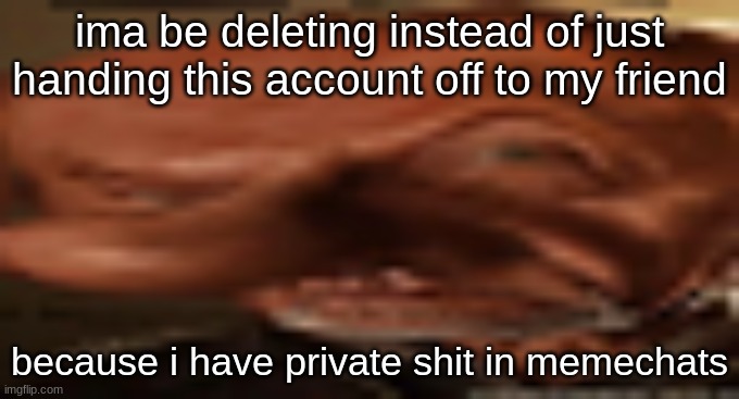 finger dingle eyebrow raise | ima be deleting instead of just handing this account off to my friend; because i have private shit in memechats | image tagged in finger dingle eyebrow raise | made w/ Imgflip meme maker